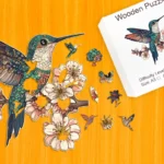 Kolibrík počas kvitnutia – Drevené puzzle 1