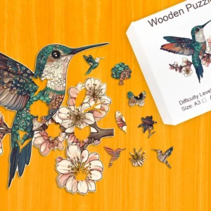 Kolibrík počas kvitnutia – Drevené puzzle 1