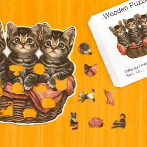 Košík mačiatok – Drevené puzzle 1