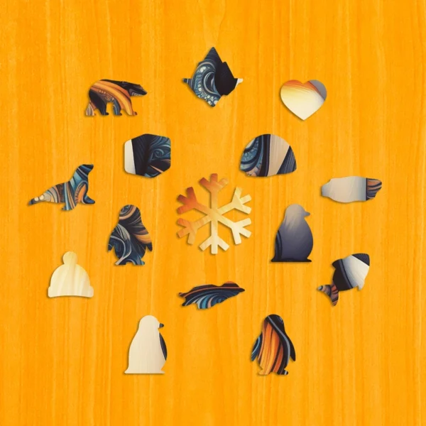 Objímajúca sa rodina tučniakov – Drevené puzzle 3