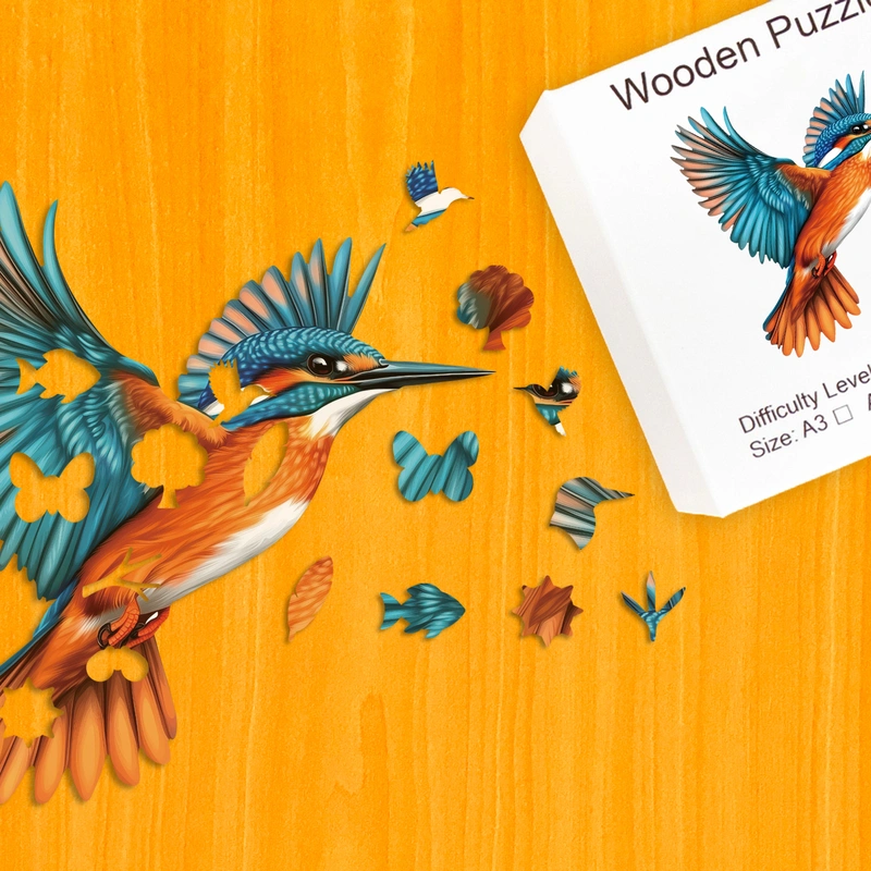 Ohnivý rybárik riečny – Drevené puzzle 1