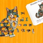 Pestrofarebná mačka – Drevené puzzle 1