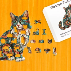 Pestrofarebná mačka – Drevené puzzle 1