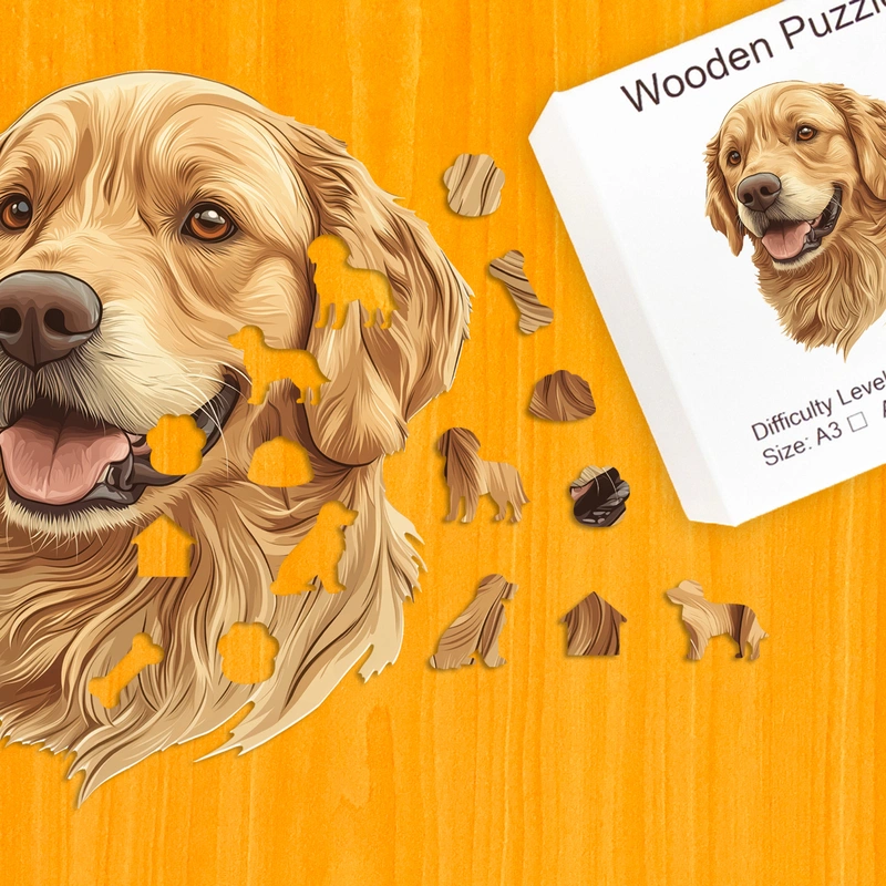 Priateľský zlatý retriever – Drevené puzzle 1