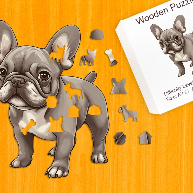 Šibalský francúzsky buldog – Drevené puzzle 1