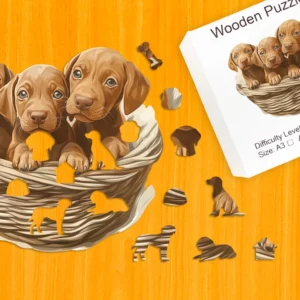 Zvedavé šteniatka – Drevené puzzle 1