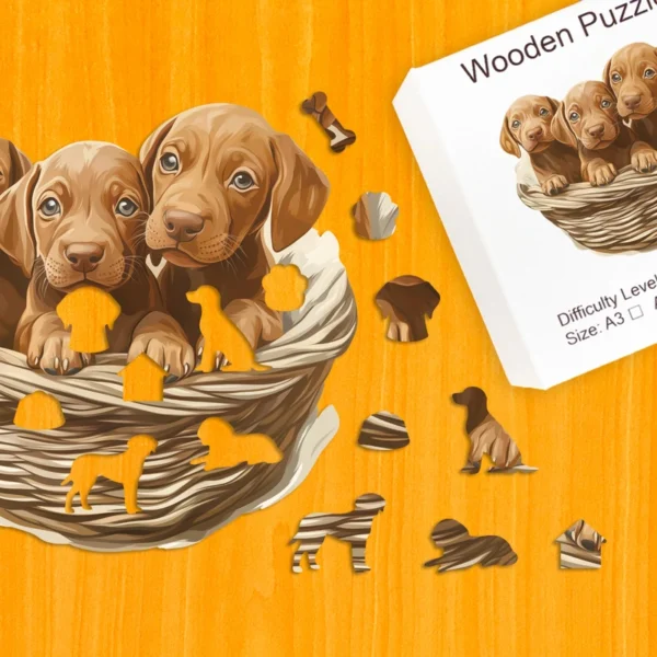 Zvedavé šteniatka – Drevené puzzle 1