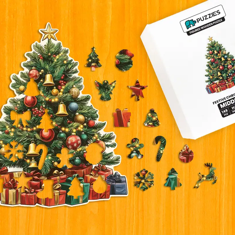 Ozdobený vianočný strom – Drevené puzzle 1