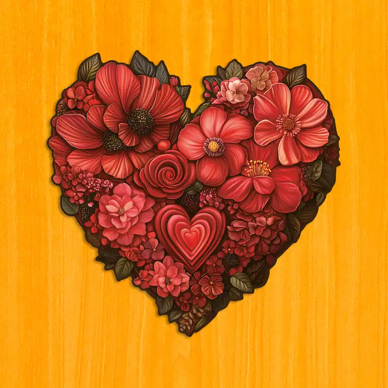 Romantické kvetinové srdce – Drevené puzzle 2